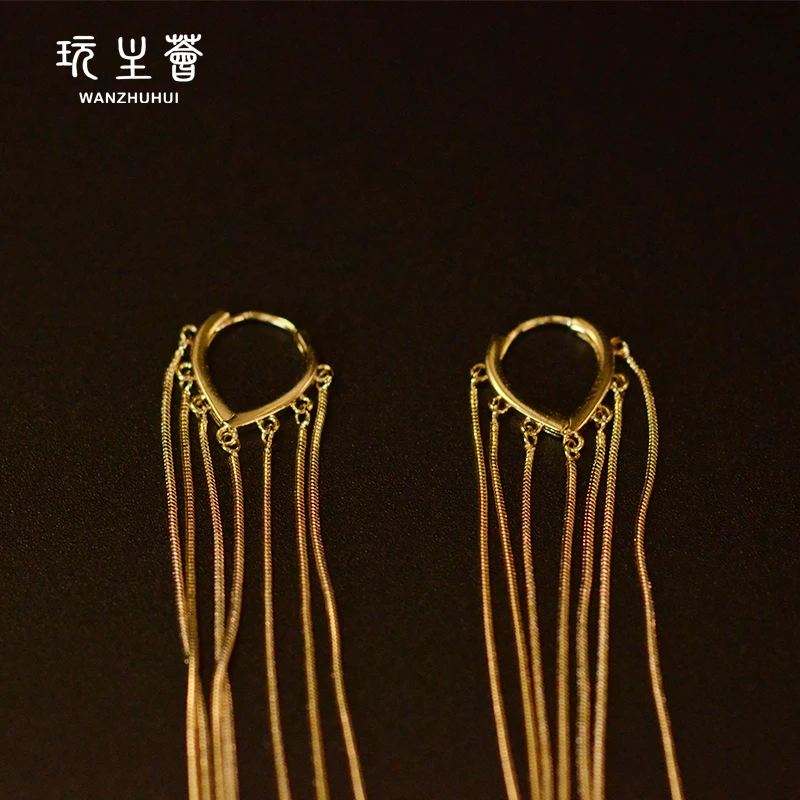 2021 Новое поступление женские длинные серьги с кисточкой 14k