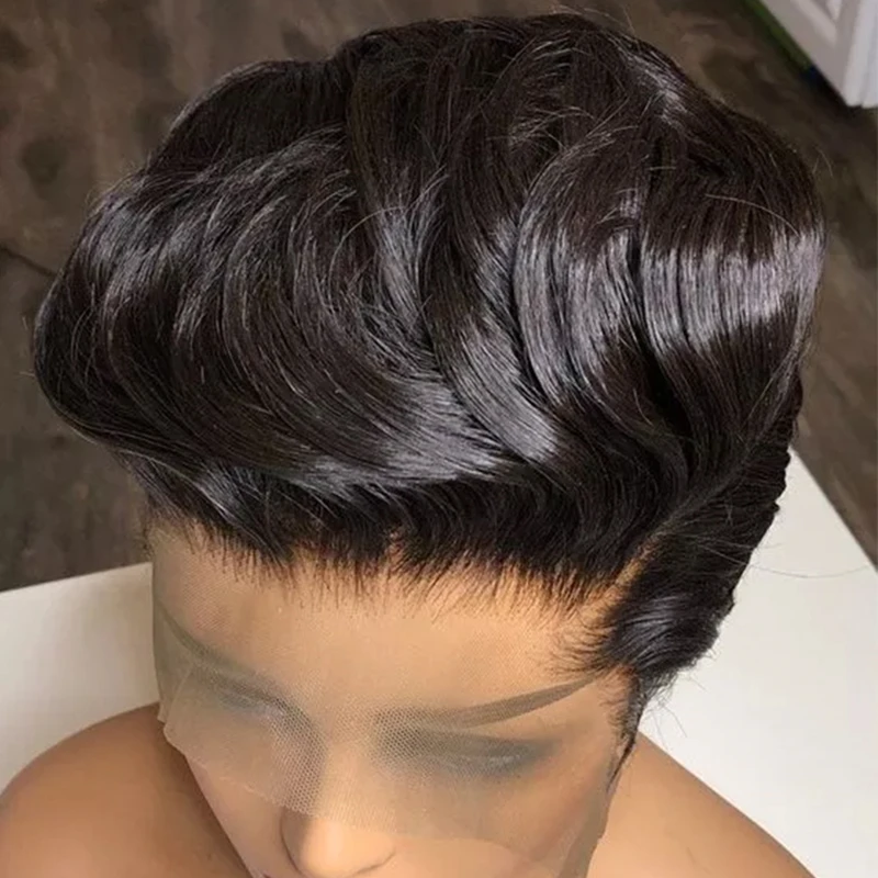 Natural Color Short Pixie Cut Human Hair Wigs Brazilian Unprocessed Wholesale Lace Front Wigs For Black Women