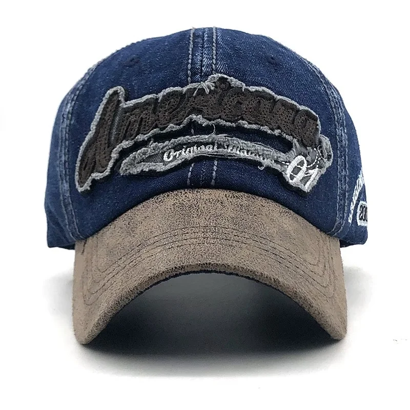 Custom Adjustable Snapback Denim Cotton Suede Letter Embroidery Vintage Baseball Hats Cap for Men and Women