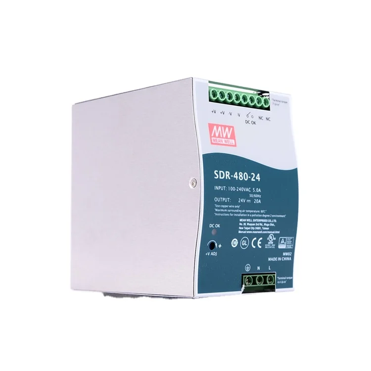 Meanwell 24VDC Din Rail Power Supply SDR-480-24 480W 24V 20A Single Output Industrial DIN RAIL with PFC Function