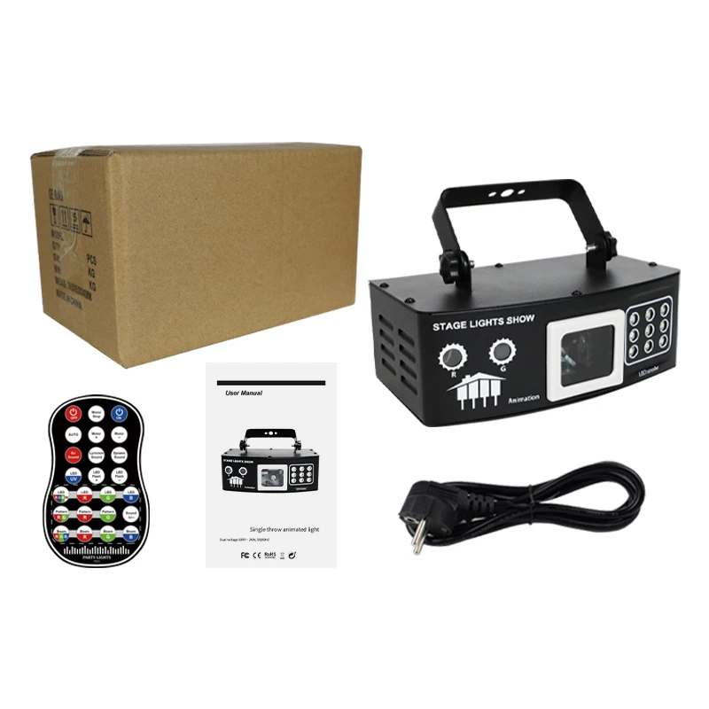 4-in-1 3D Animated Laser Projector 9-LED Par Lamps with UV Effects Remote Sound & DMX Control for DJ Disco Parties Bars & Clubs