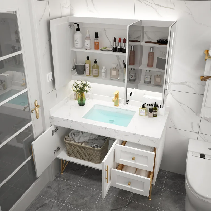 Factory Customized Washroom Wall Hung Mounted Single Sink Bathroom Floating Vanity Cabinets Set Modern Minimalist Style