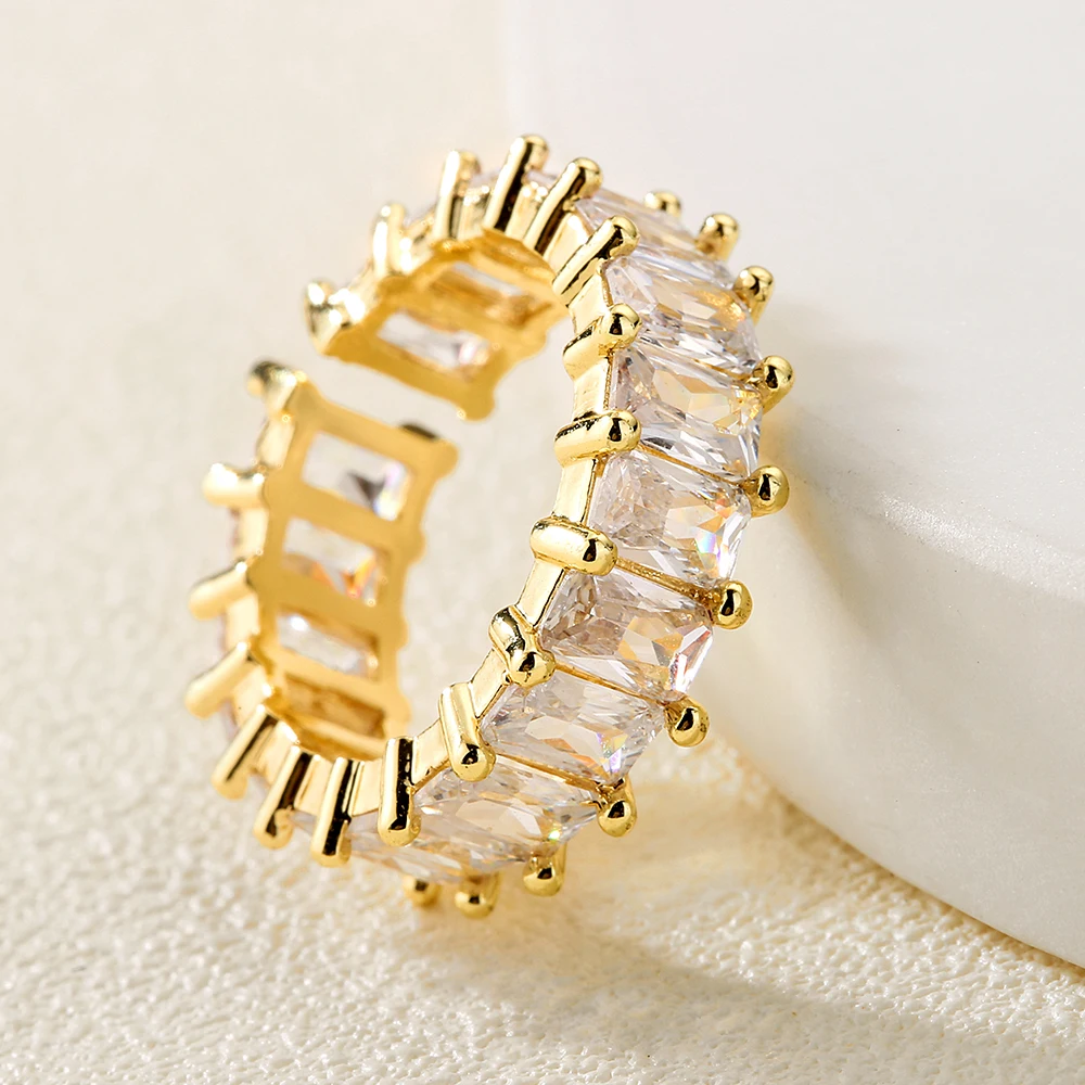 RAKOL RP2322  full cubic diamond crystal ring cubic zircon open band ring size adjustable gold plated open rings bulk