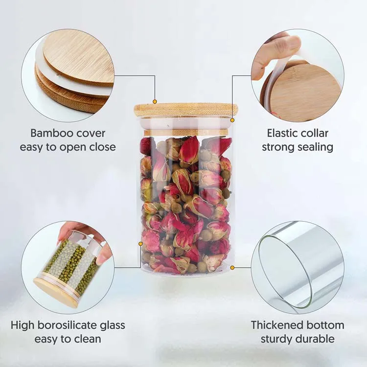 Hot Sell Convenient High Borosilicate Airtight Food Storage Kitchen Glass Jars With Bamboo Lids