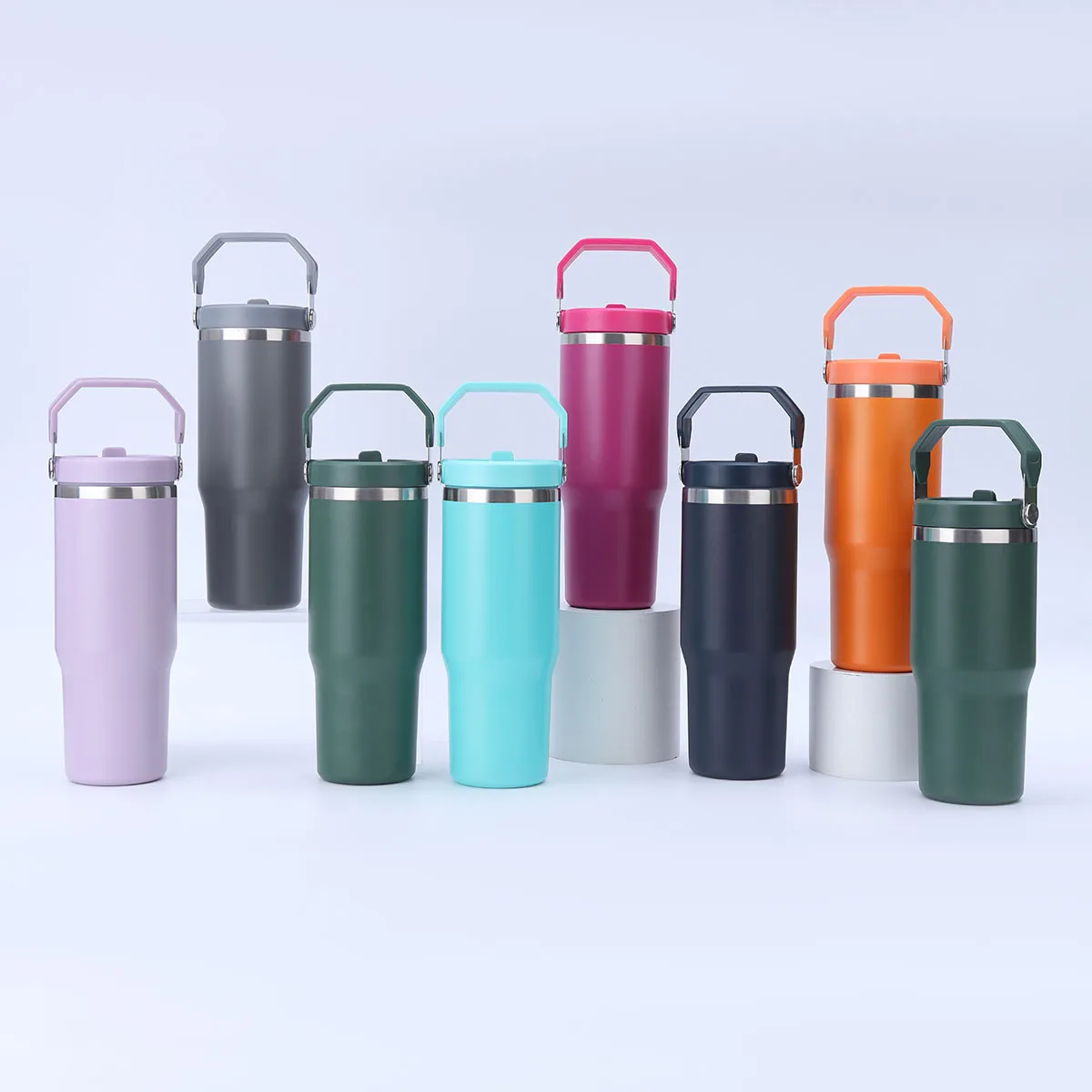 Custom logo 20oz 25oz 30oz solid color stock tumbler with handle top lid double wall stainless steel travel camping tumbler mug