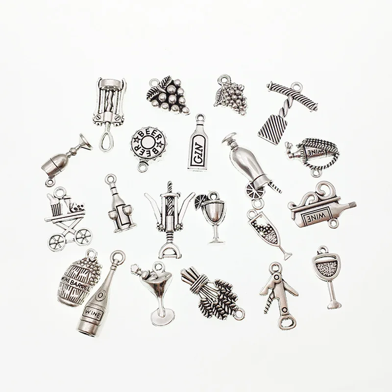Charms Beer Barrel Grape Wine Opener Glass Antique Silver Color Mixed Pendants DIY Findings Tibetan Making Jewelry Craft