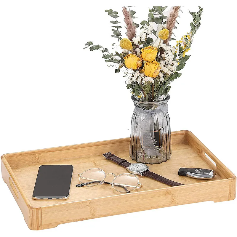 Eco-friendly Bamboo Wooden Tray Rectangle Bamboo Serving Trays Cheap Wholesale Natural Tray For kitchen