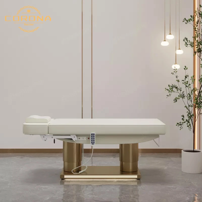 New Design Comfortable Massage Bed White Gold Beauty Salon Electric Cosmetic Facial Spa Lash Massage Table