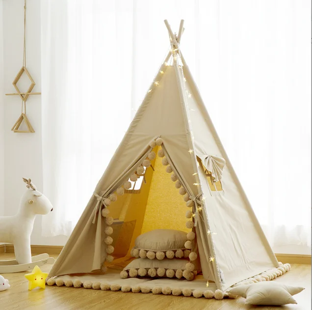TOP Kids Christmas Gift Teepee Play House Of Pine Wood Play Tents For Kids Indoor Children Teepee Tent Playhouse Toys