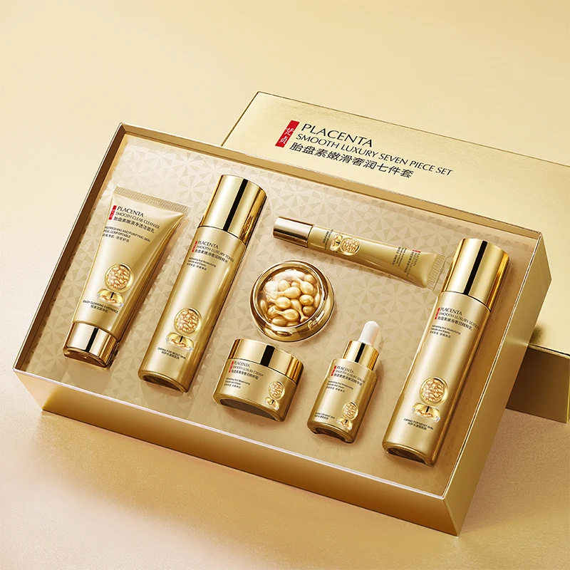 OEM ODM VEZE Gold Placenta Extract Luxury 7pcs Beauty Products Organic Whitening Moisturizing Smooth Repair Gold Skin Care Sets