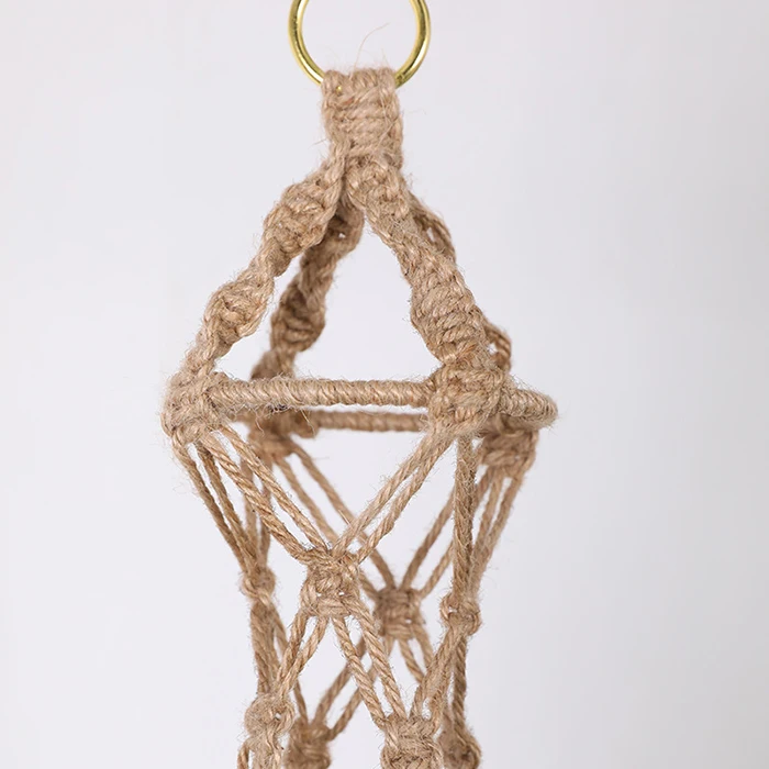 Dropshipping 4 Legs Macrame Plant Hanger Hanging Planter Natural Jute Plant Holder with Wood Bead Decoration and Metal Ring