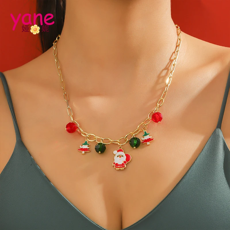 Christmas Hot Selling Soft Pottery seed Beads Necklace Santa Claus Pendant Christmas Gift Bracelet Fashion Jewelry wholesale