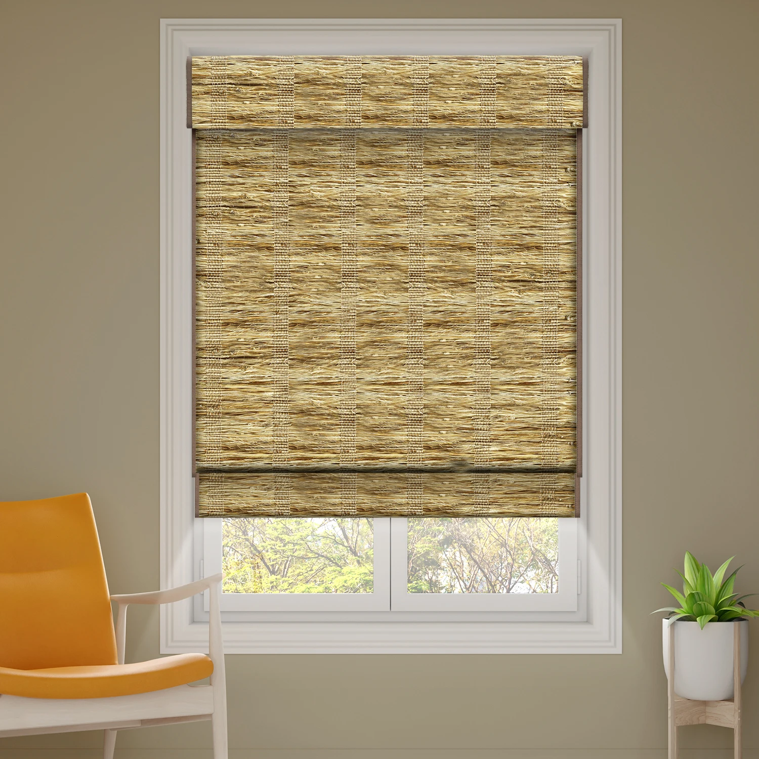 Deyi Smart cordless natural grass bamboo jute ramie yarn woven wood blackout liner motorized smart roman shades
