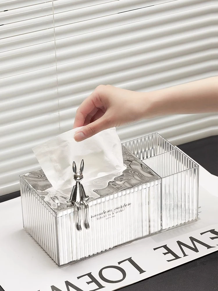 Rabbit Transparent Silver Peninsula Liangpin Light Luxury Style Tissue Box Living Room Home Desktop Coffee Table Remote Control