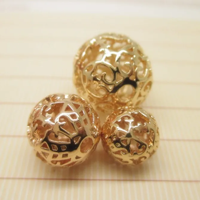 Аксессуары для изготовления украшений своими руками медная бусина 10 мм 24K, покрыто золотом, Полые бусины