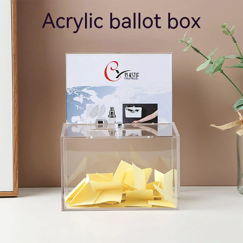 6-sided transparent donation fundraising box fine money ballot suggestion box acrylic ballot box with locks