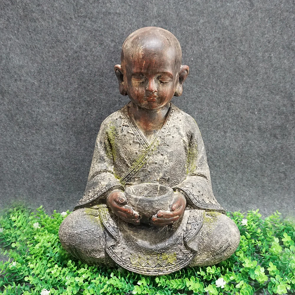 Resin Crafts Buddhist  Small Figurines Religious Sitting Buddha Garden Little Monk Statue