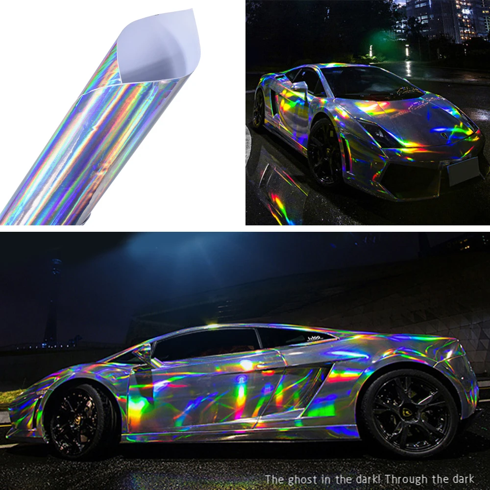 Fordland  holographic Laser Chrome Vinyl with Air Release Bubbles car wrap pvc sticker Car Interior Body Wrap Vinyl Film Sheet