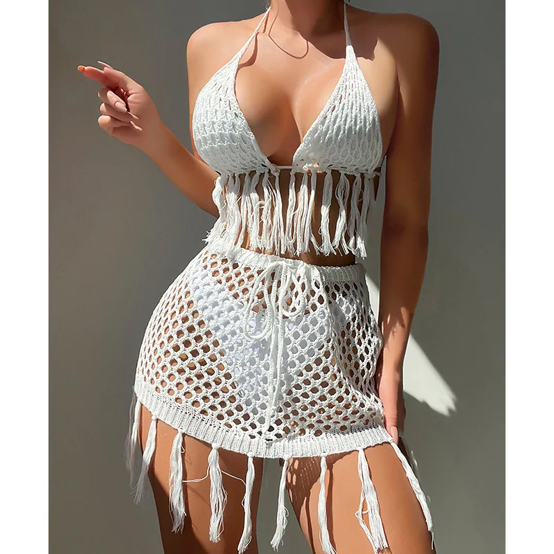 Handmade Crochet Knitted Quick Dry Beach Cover-Up Breathable Adult Swimsuit Bikini Set Handmade Crochet Knitted Quick Dry Beach