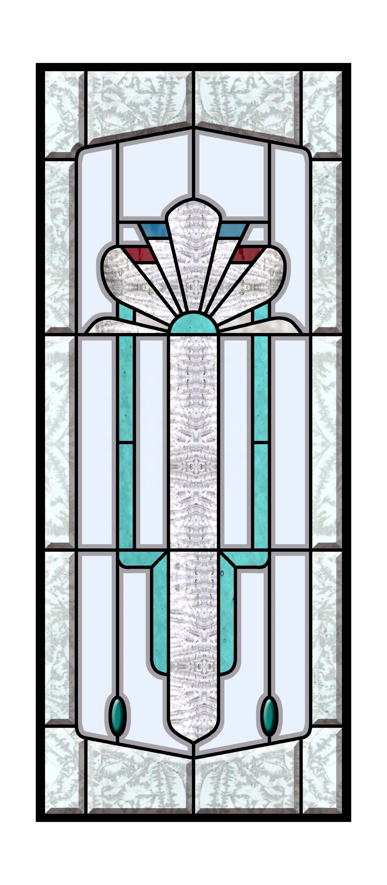 beveled glass window in oak frame with brass capped lead came