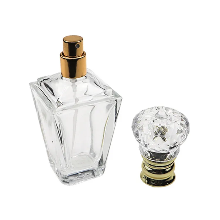 manufacture custom 60ml cheap perfume rectangle clear empty glass bottle with crimp