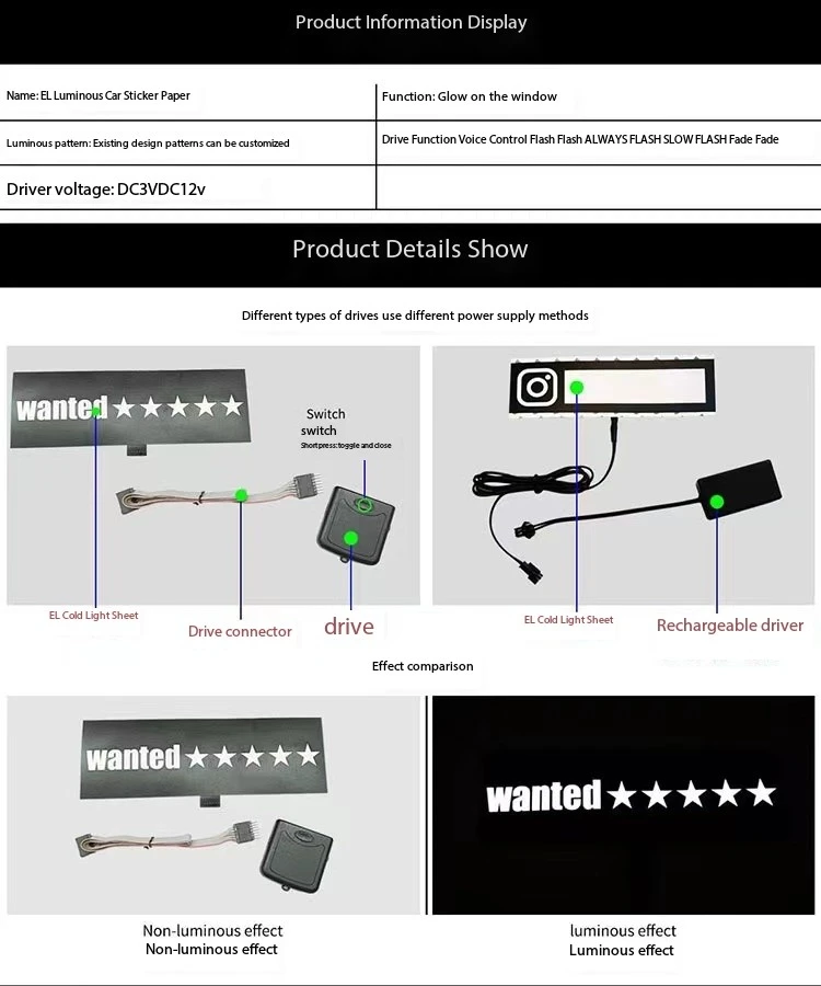 Most popular foreign new car decoration LED light sticker El light body car glass atmosphere led glowing car sticker lamp