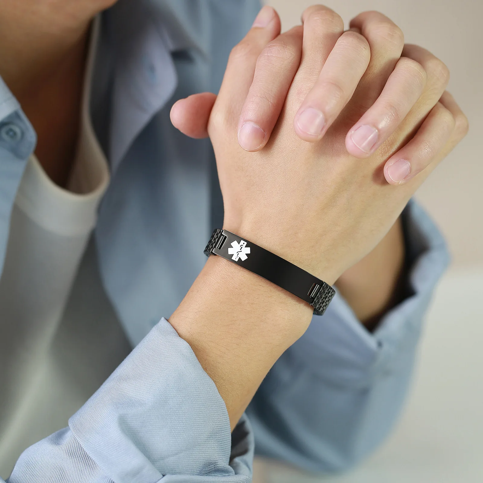 Wholesale stainless steel can custom Expanding Magnetic Medical logo ID Elastic Bracelet