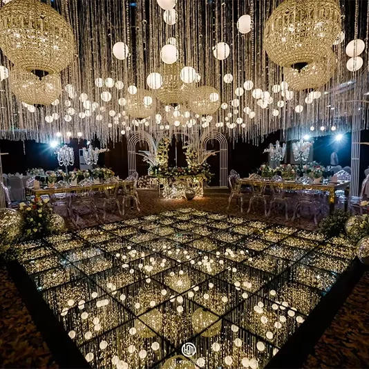 Tempered glass panels waterproof infinity 3D effect mirror dance floor for wedding party