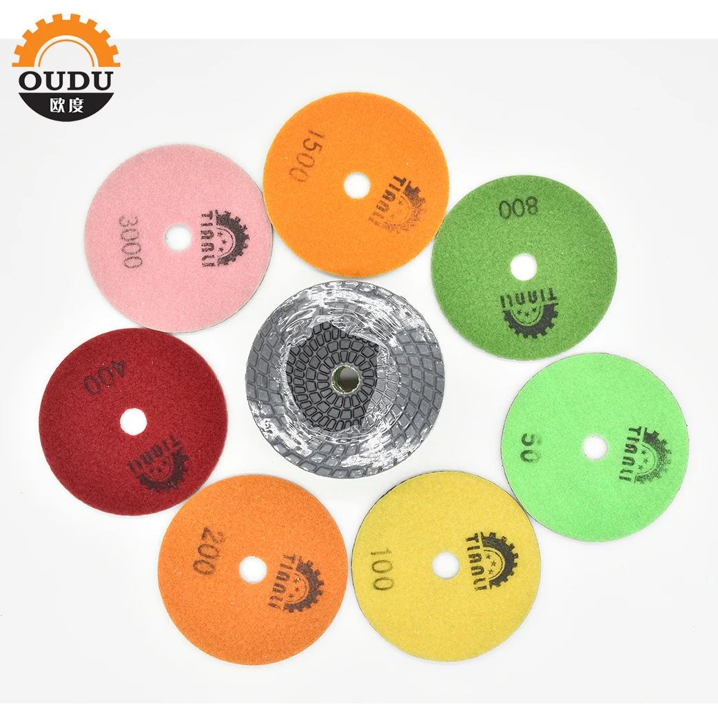 4Inch 7Step Grit 30#-5000# Diamond Polishing Pad 100mm Wet And Dry Flexible Resin A-Class Good Quality For Stone Floor Polishing
