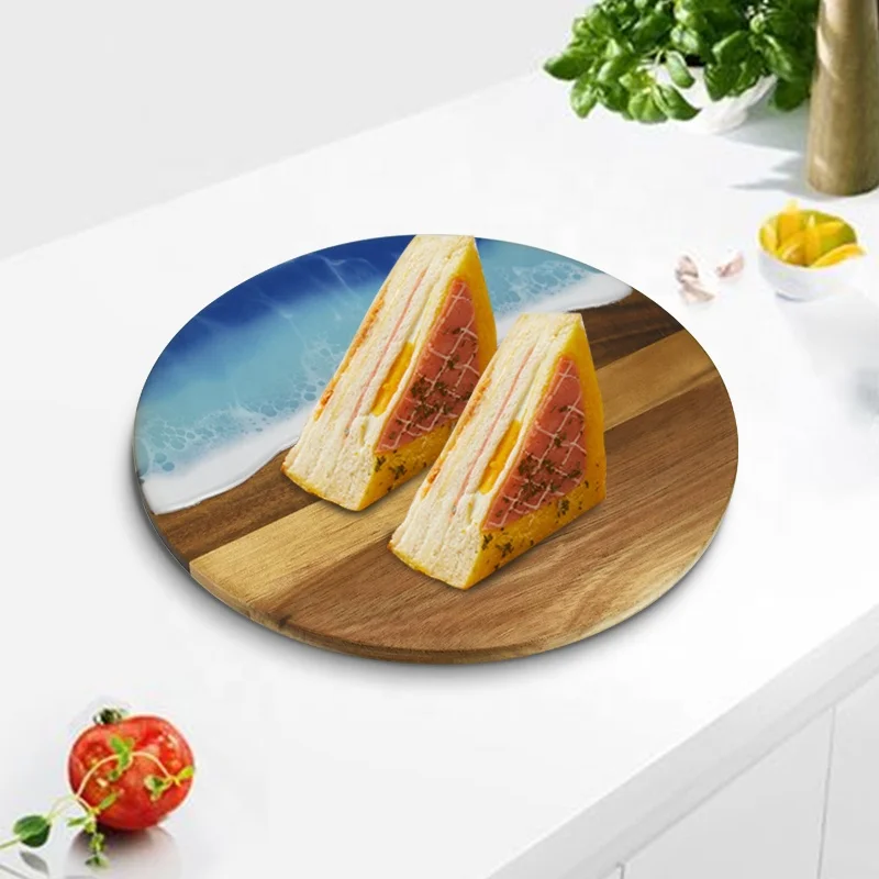 New hot wood pizza board acacia wood resin chopping board home solid wood resin splicing creative resin chopping board round