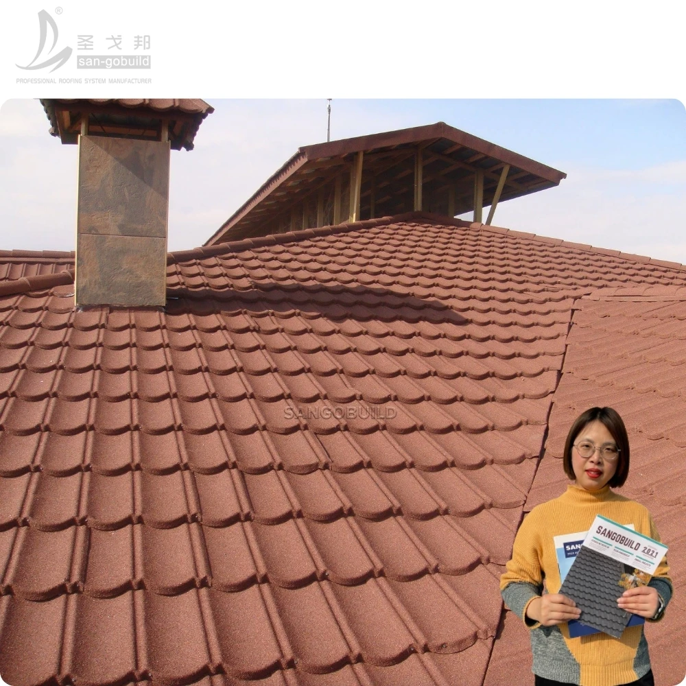 Вилла на крыше дизайн современный красный цвет с каменным покрытием кровельный лист