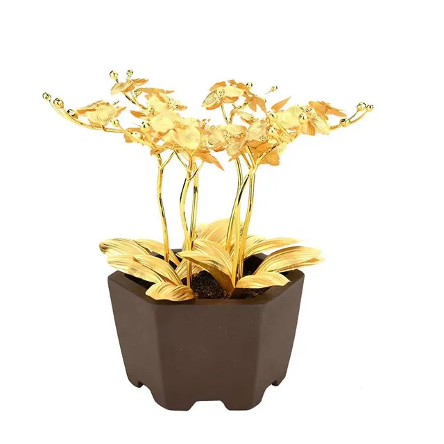 Gold Leaf Pot plant Souvenirs Ornaments Phalaenopsis Flower Pots Home Decor Wedding Gifts Gold Leaf Potted Bonsai