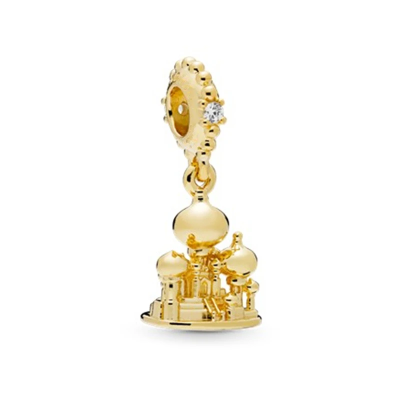 925 Sterling Silver Moon Sun Palace Tiananmen Square Pendant Honeycomb Golden Beads Fit Original Pan Charms Bracelet DIY Jewelry