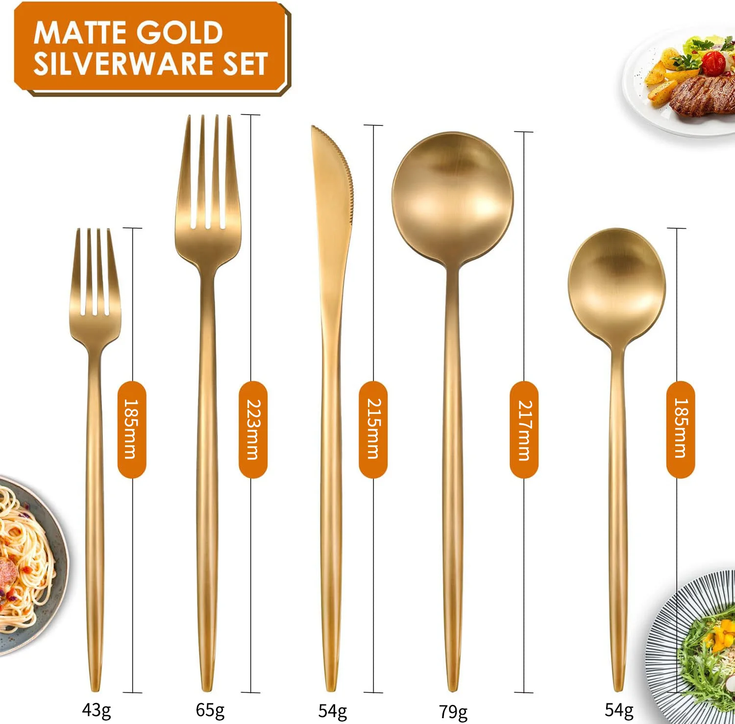Wholesale Dishwasher Safe Hotel Golden Spoons Fork Knife Restaurant Modern Matte Gold Silverware Stainless Steel
