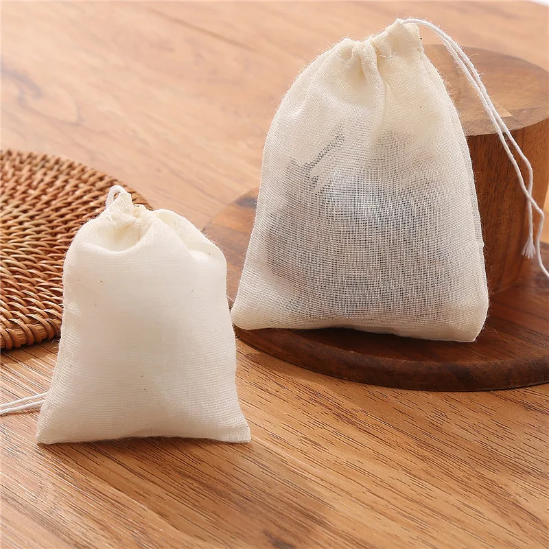 Custom packing fabric pouch small drawstring bag cotton muslin organic tea bags