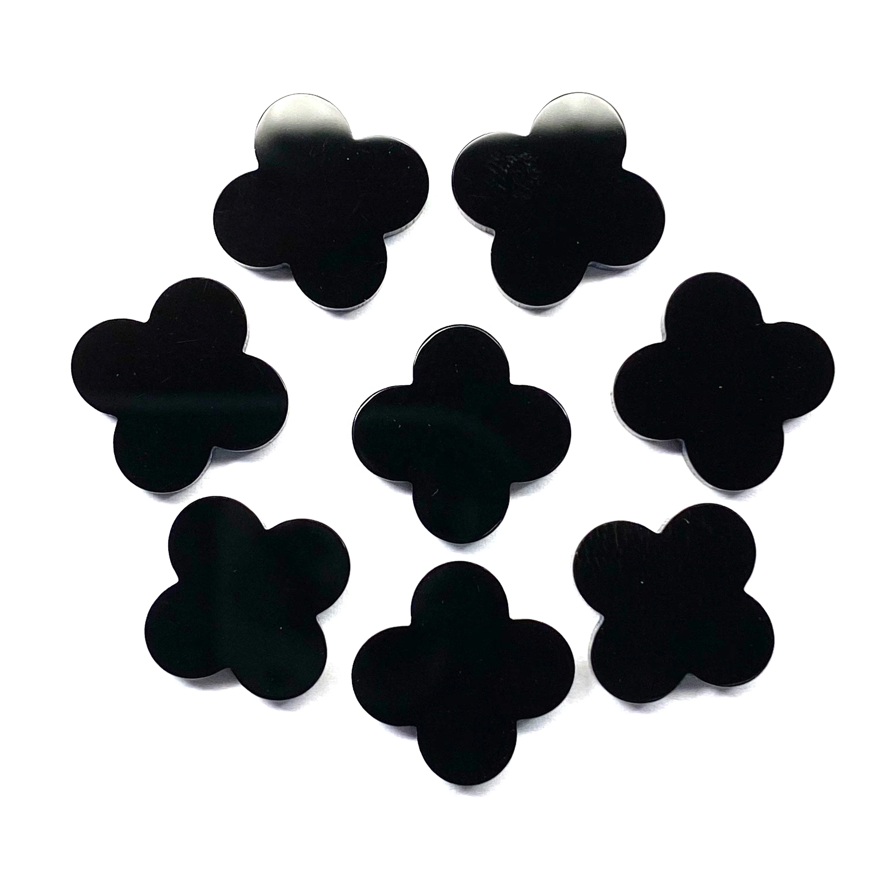 Loose Natural Gemstone black onyx Mother of Pearl Shell four leaf clover style loose gemstones