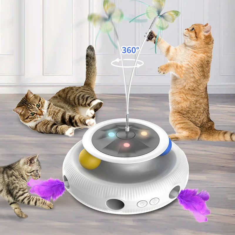 2023 cat Interactive Toys for Indoor Cats,Automatic Electronic Rotating Butterfly Kitten Toys with Roller 2 Tracks Ball