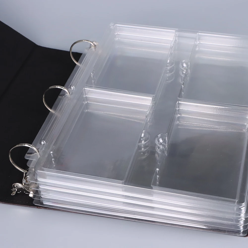 Leather Cover 3 ring binder 3 Ring Graded Cards Protect Pages 4 pocket card binder