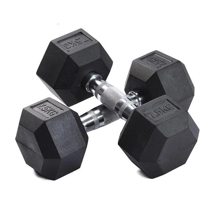 Wholesale China Manufacturer Custom Free Weight Gym 3-100 LB 1-60 KG Set Metal Handle Cast Iron Rubber Hex Hexagon Dumbbell