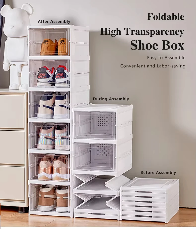 Classified Plastic Shoe Rack Cabinet Stackable Clear Sneaker Box Collapsible High Quality Creative Shoe Box
