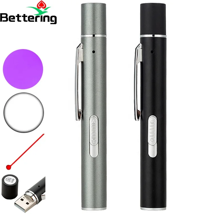 3 in 1 edc laser 395nm uv purple mini slim small dentist doctor medical light usb rechargeable flashlight torch with pen clip