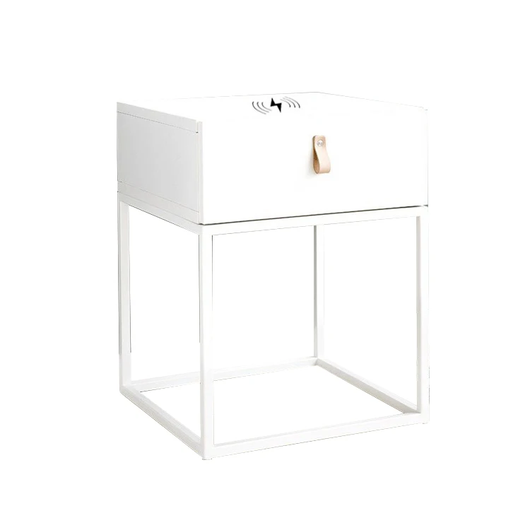 
White Compact Beautiful With Wireless Charger Nightstand Night Stand Bedside Table 