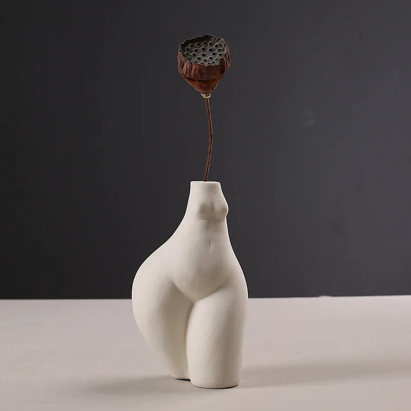Simple Nordic Dry Ceramic Porcelain Female Human Naked Body Flower Vase Indoor Home Decoration Studio Decoration