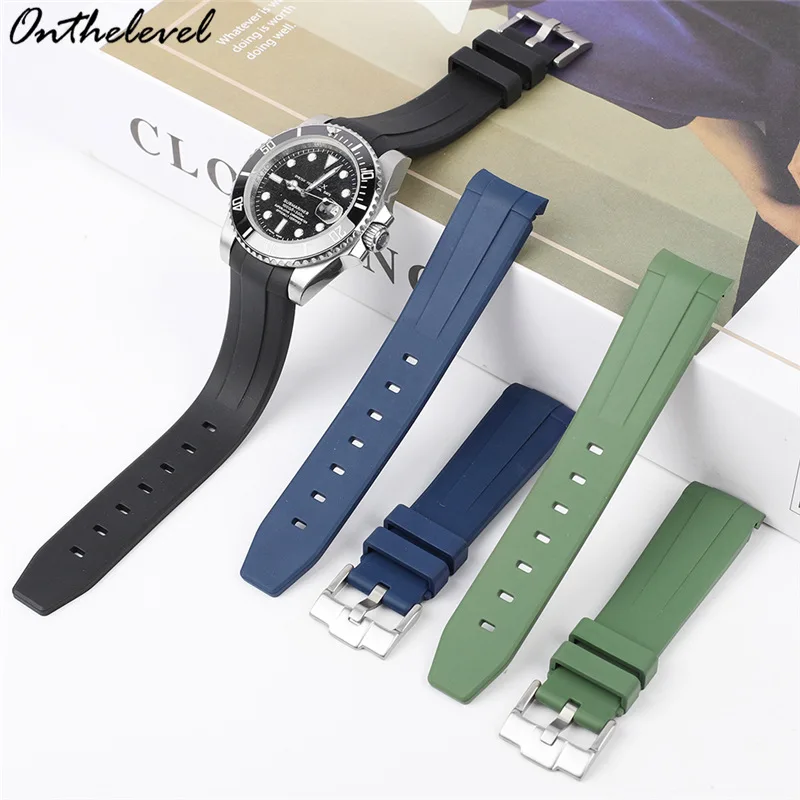 Top Quality Curved End Real Vulcan FKM Fluororubber Wrist Band 20mm Waterproof Rubber Watch Strap