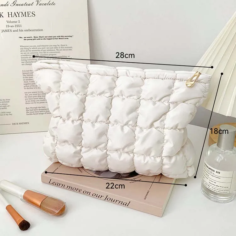 Padded Quilted Puffy Cotton Solid Color High Appearance Level Cream Color Cloud Puff Lipstick Brush Storage Cosmetic Makeup Bag
