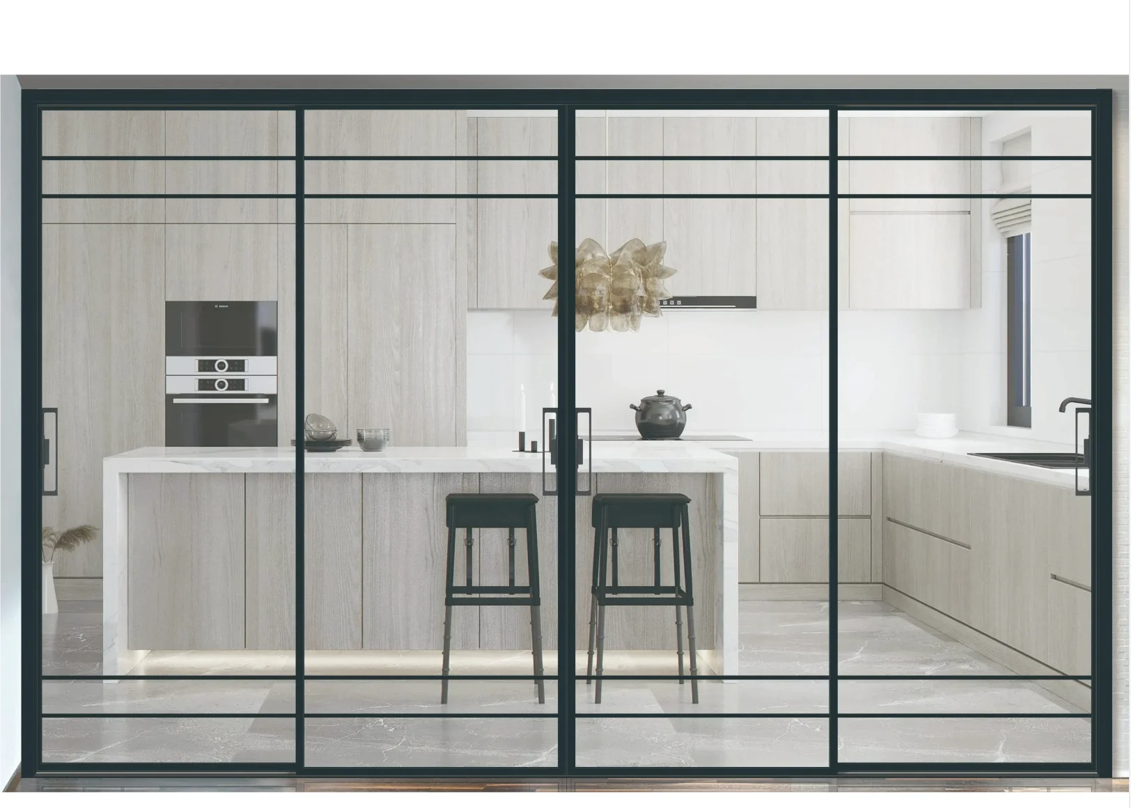 Aluminum profile double entry door with double glass