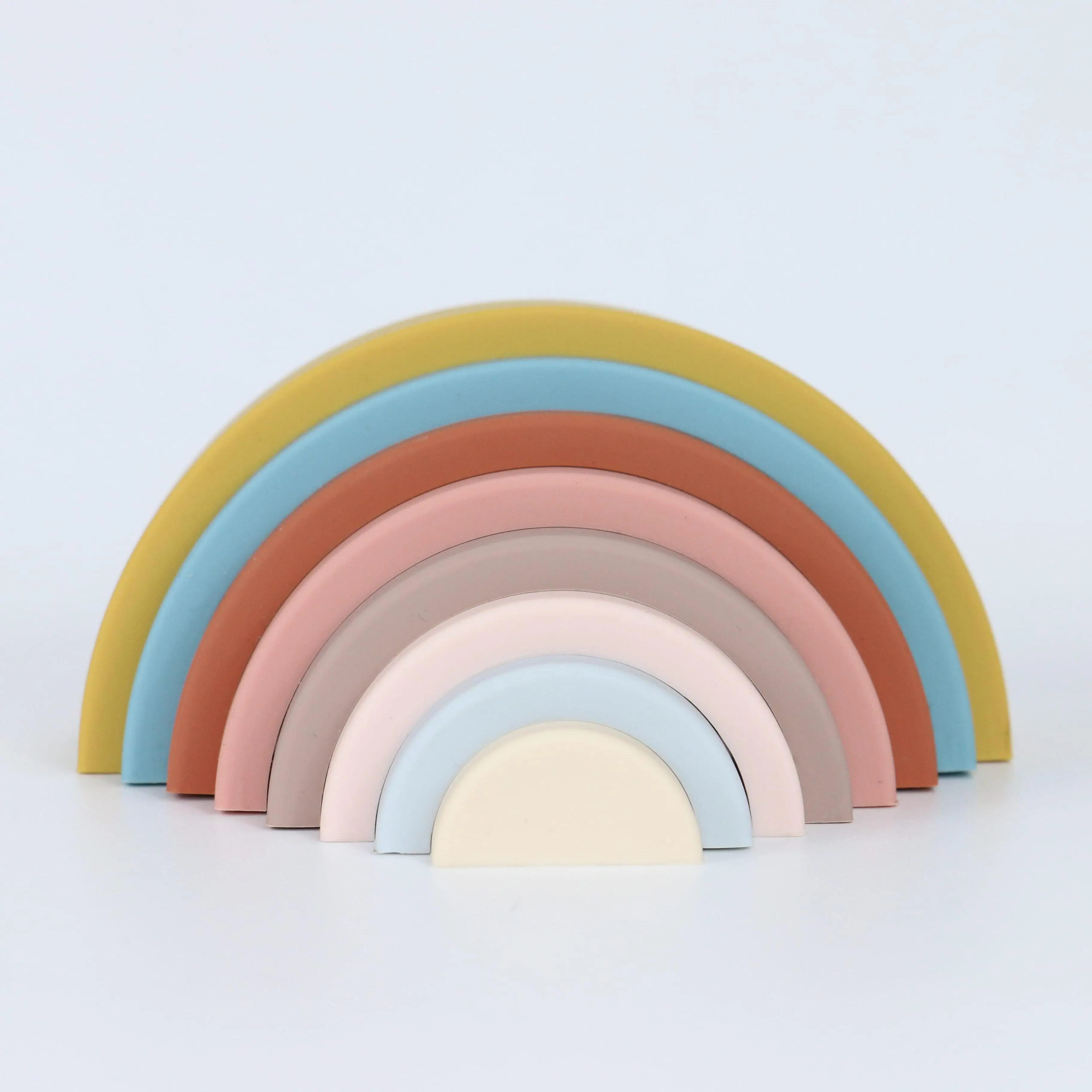 custom Children DIY 8 layers Rainbow silicone educational stacking teether toys for montessori kinderg baby kids teething puzzle