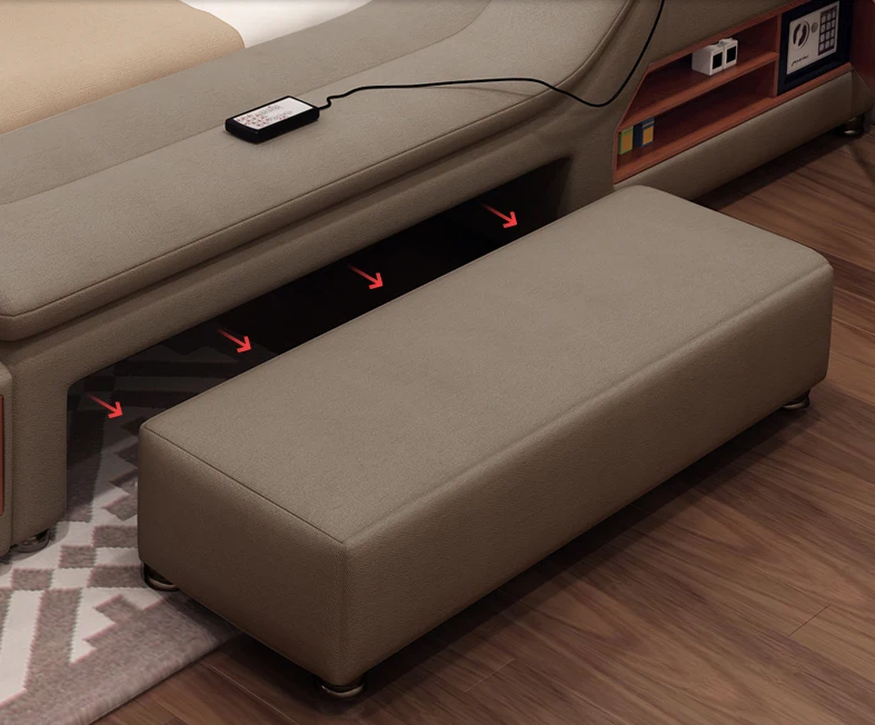 Multi function bed with massage and music pu leather upholstered bed with led