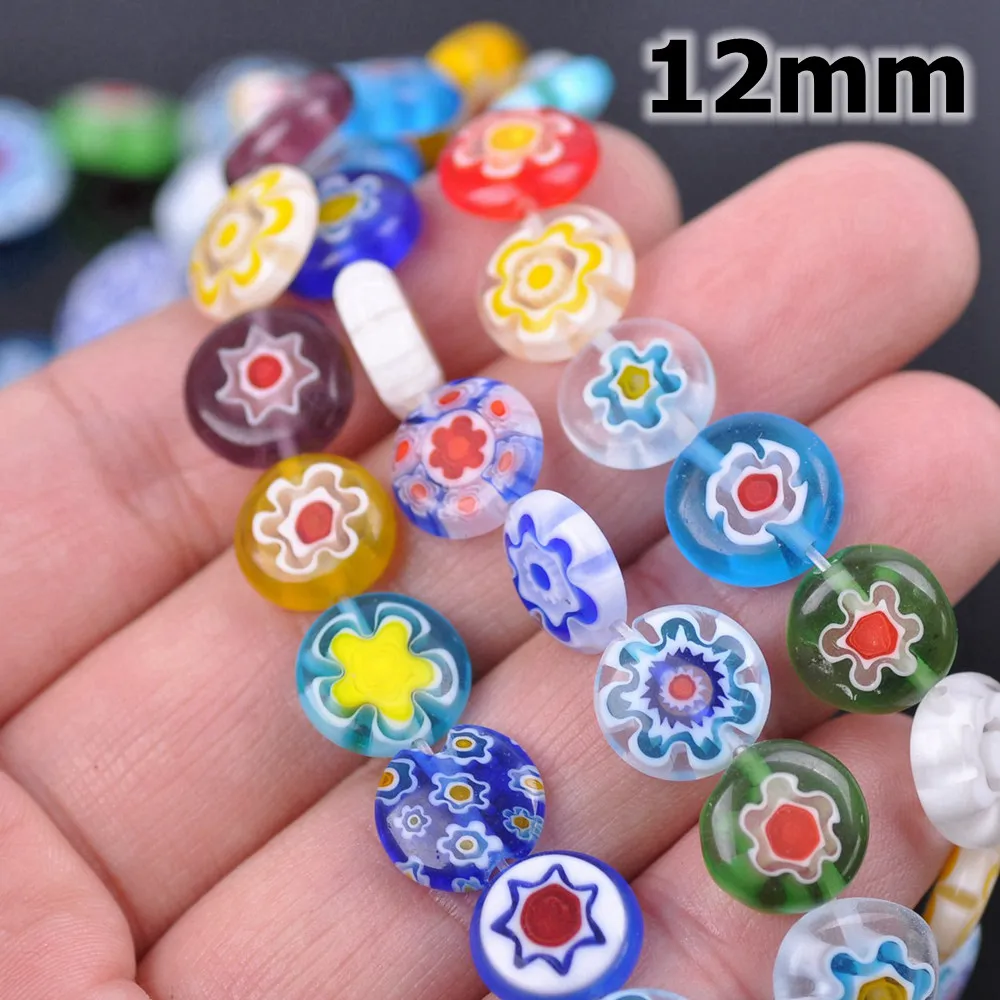 Mixed Flat Round 6mm 8mm 10mm 12mm 14mm Flower Patterns Millefiori Glass Loose Crafts Beads Lot for DIY Jewelry Making Findings