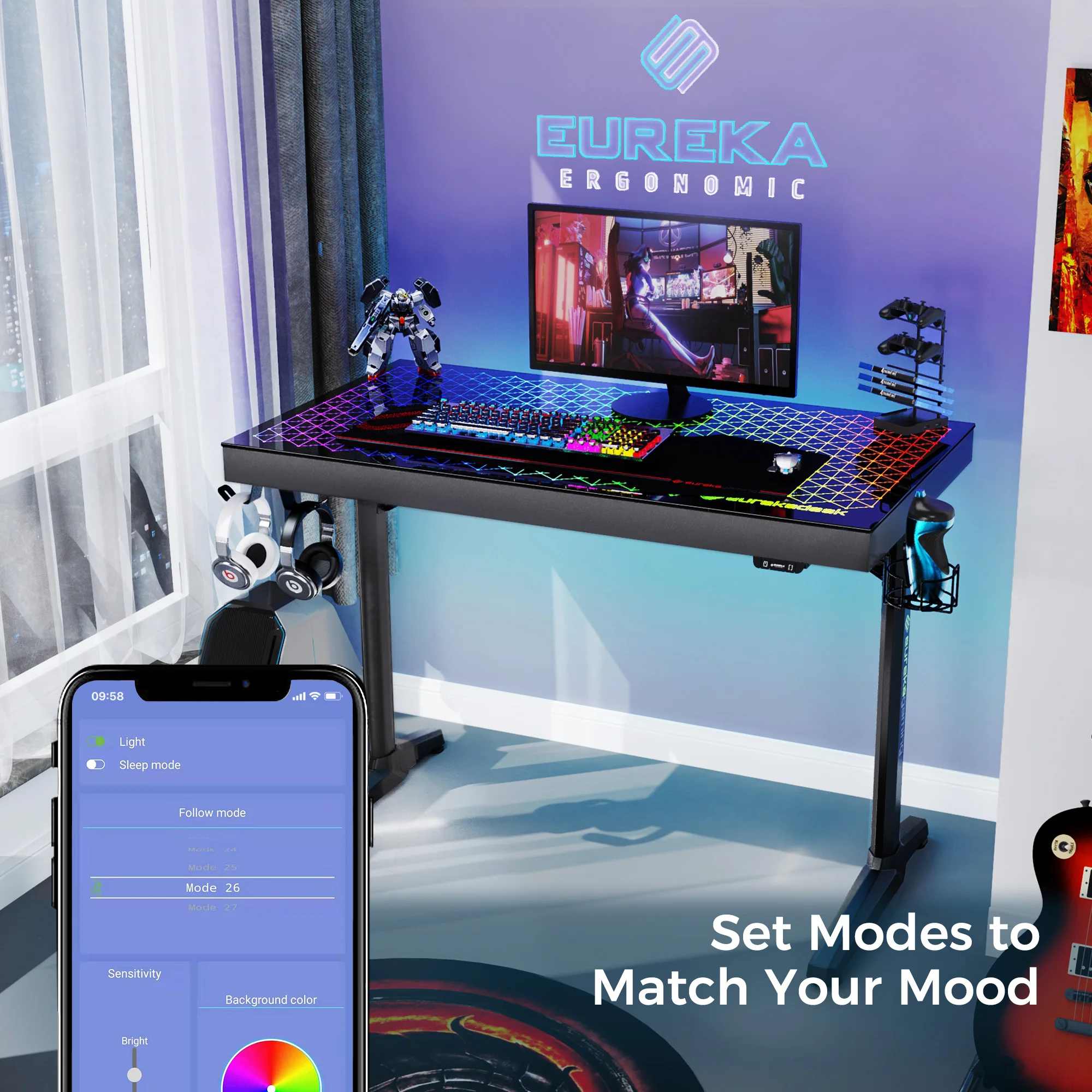 Эргономичная Роскошная рабочая станция для офиса, игрового настольного ПК, Настольная стойка, стол Электрический со светодиодной подсветкой